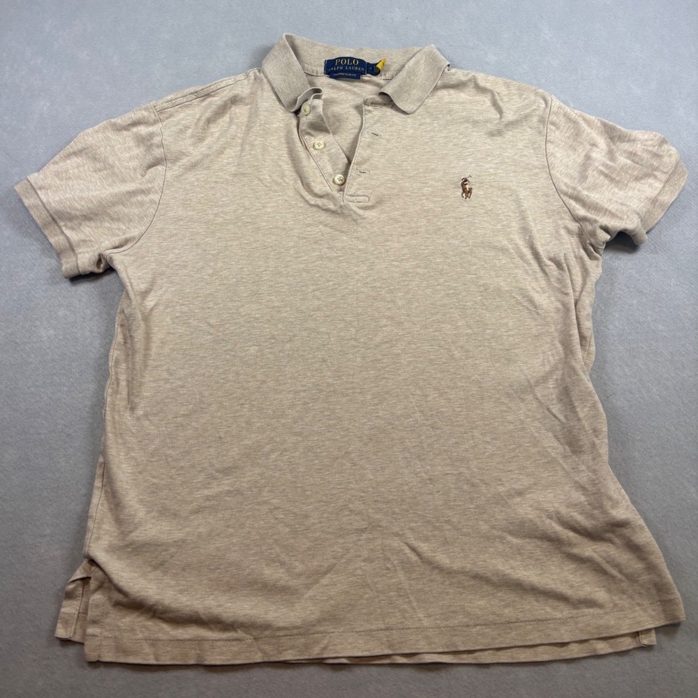 Polo Ralph Lauren Mens Custom Slim Fit Polo Shirt Tan Heather Short Sleeve M
